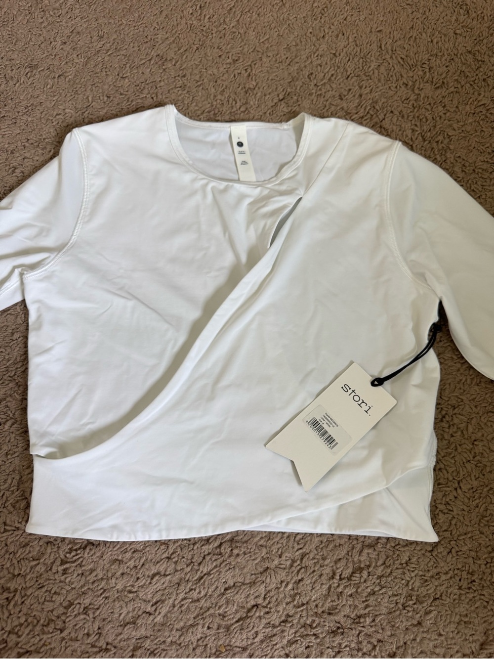 Stori White Asymmetric Wrap-Front Women's Top